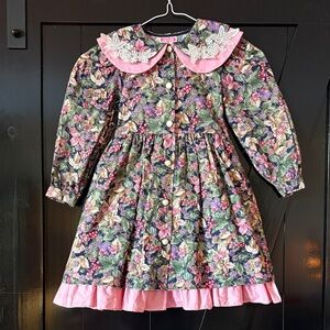 Vintage Cottagecore 100% cotton Sears Floral Kids Dress berries bow 3x